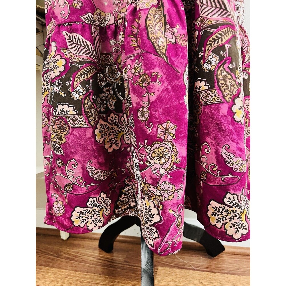 Wonderly Super Soft Fuchsia Floral Long Sleeve Ruffly Maxi Dress Tiered Sz Large - Picture 6 of 10